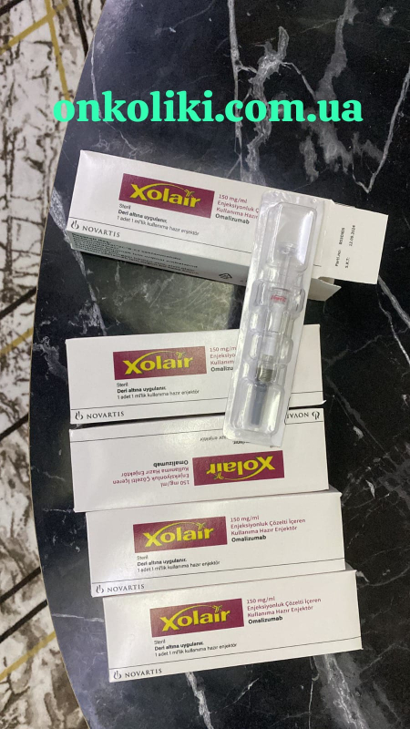 Xolair (omalizumab) 150 mg, solution for injection, 1 mL pre-filled syringe (Novartis)
