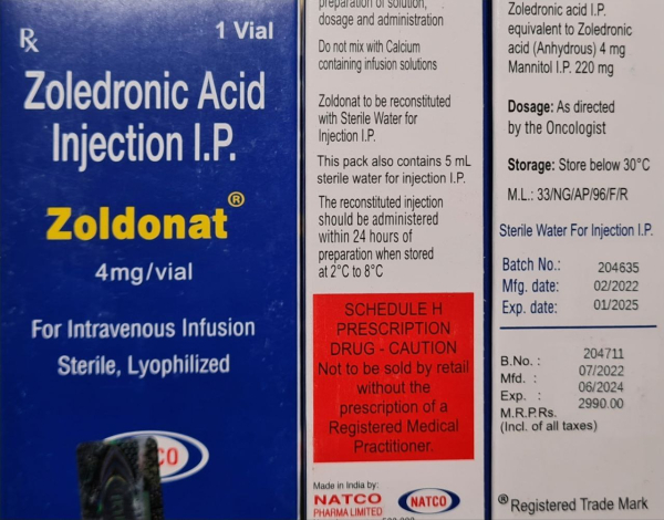 Zoldria (zoledronic acid) 4 mg/5 mL concentrate for infusion (India)