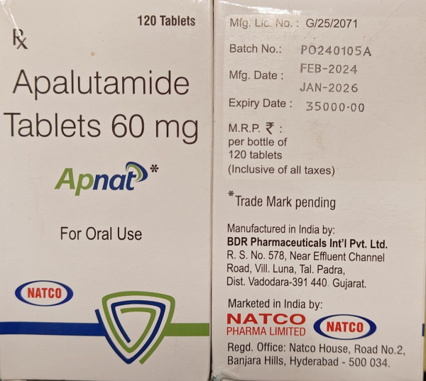 Erleada (apalutamide) 60 mg, 120 tablets, generic (Natco, India)