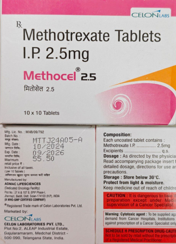 Methotrexate 2.5 mg 100 tablets generic (India)